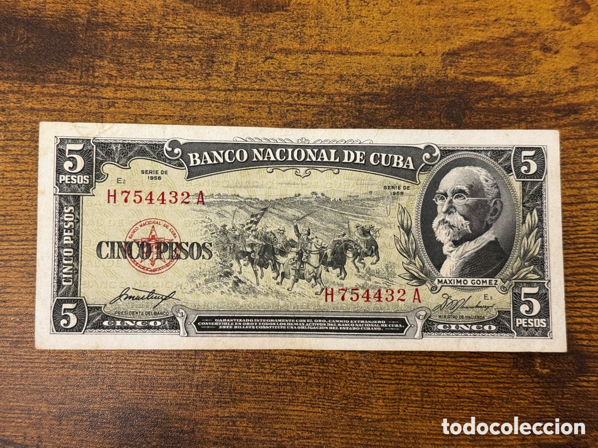 Billetes extranjeros: Billete de 5 pesos 1958 Cuba. Circulado