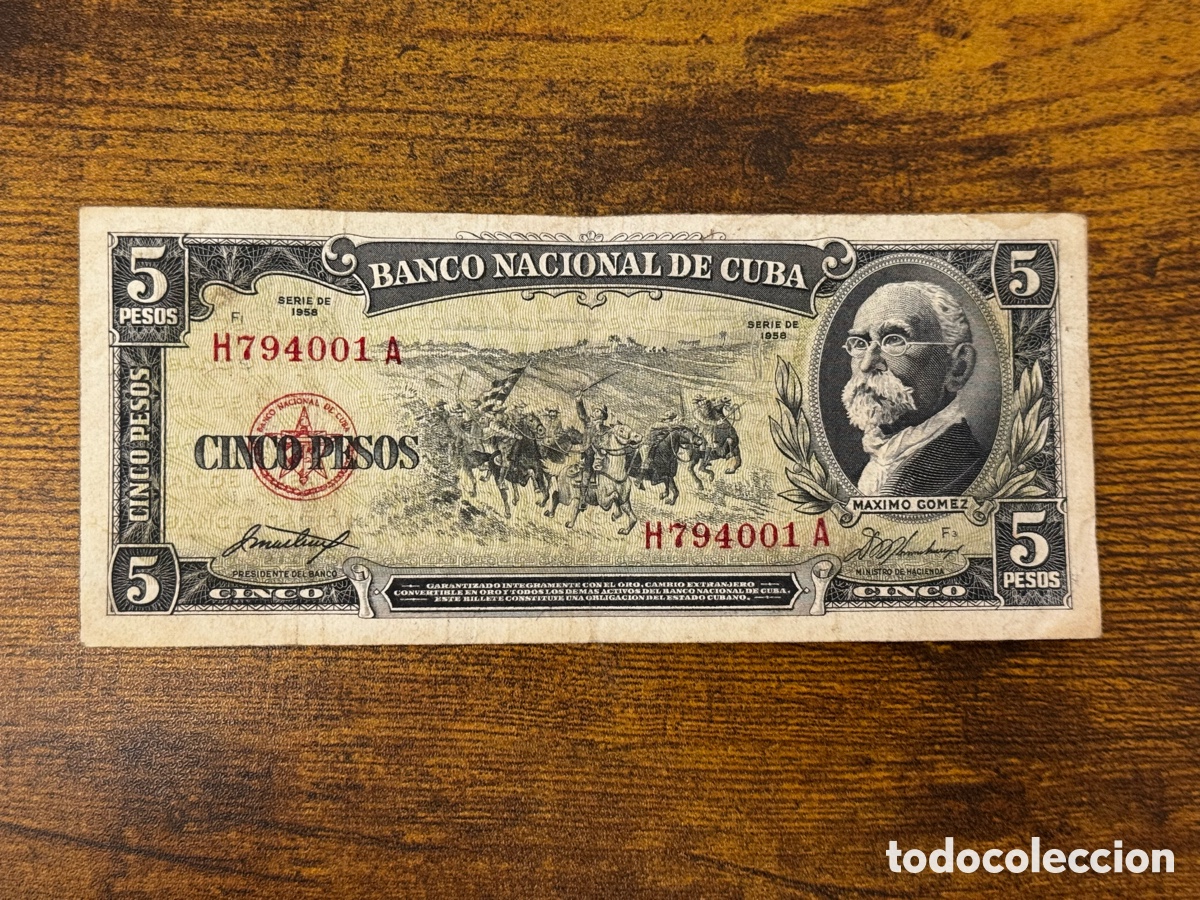 Billetes extranjeros: Billete de 5 pesos 1958 Cuba. Circulado