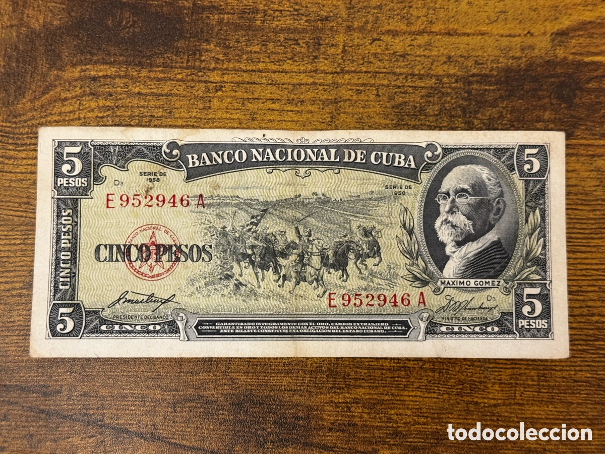Billetes extranjeros: Billete de 5 pesos 1958 Cuba. Circulado