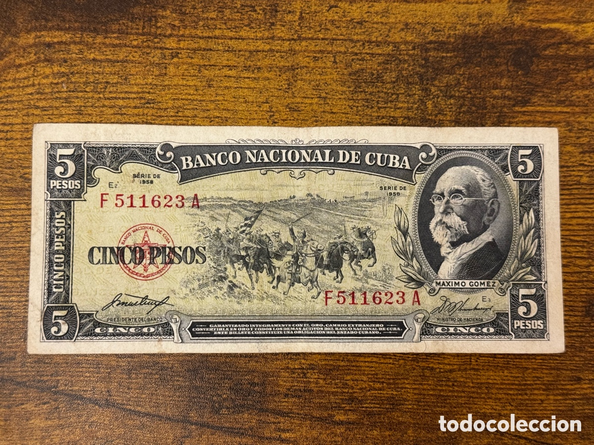 Billetes extranjeros: Billete de 5 pesos 1958 Cuba. Circulado