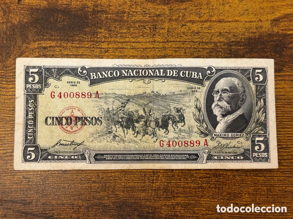 Billetes extranjeros: Billete de 5 pesos 1958 Cuba. Circulado