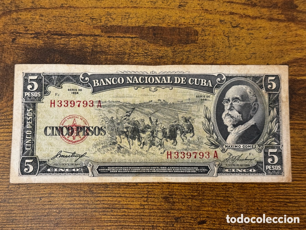 Billetes extranjeros: Billete de 5 pesos 1958 Cuba. Circulado