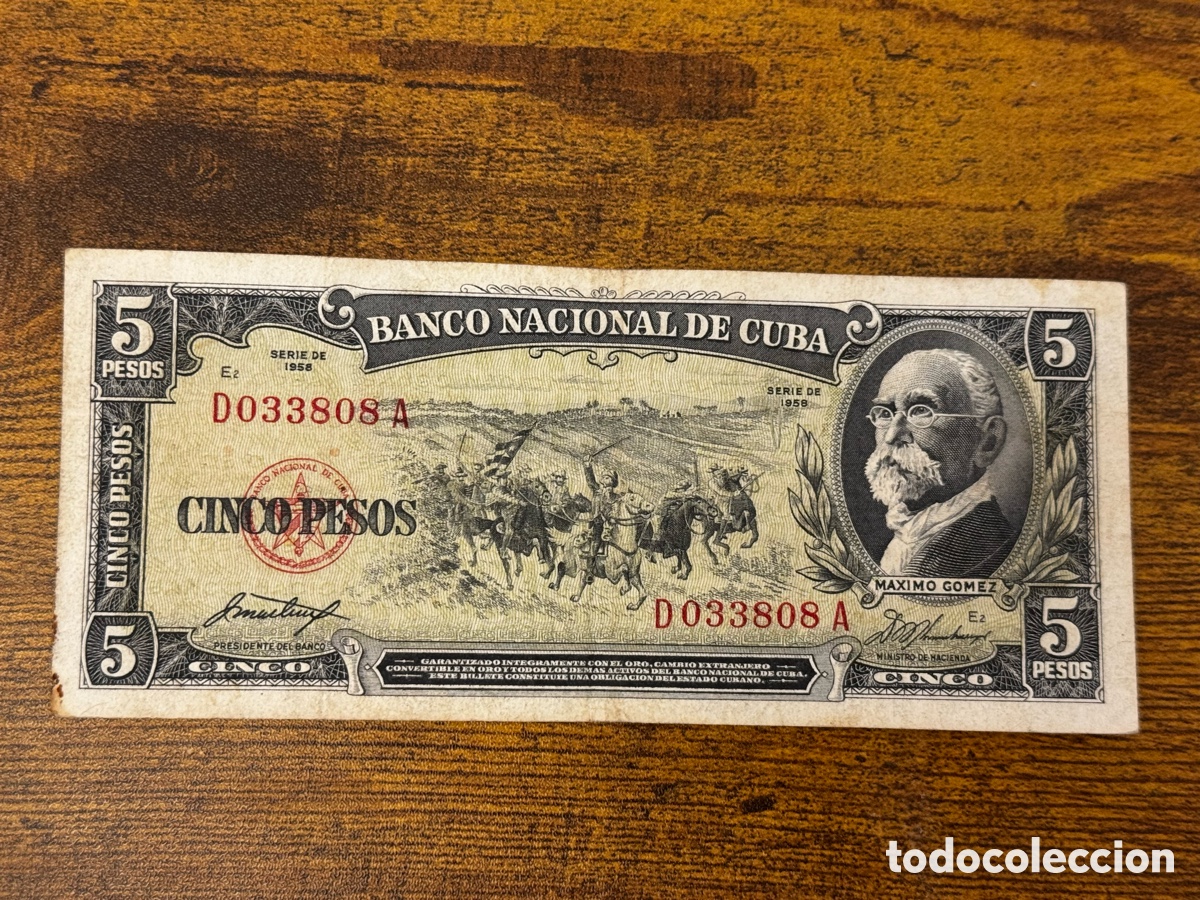 Billetes extranjeros: Billete de 5 pesos 1958 Cuba. Circulado