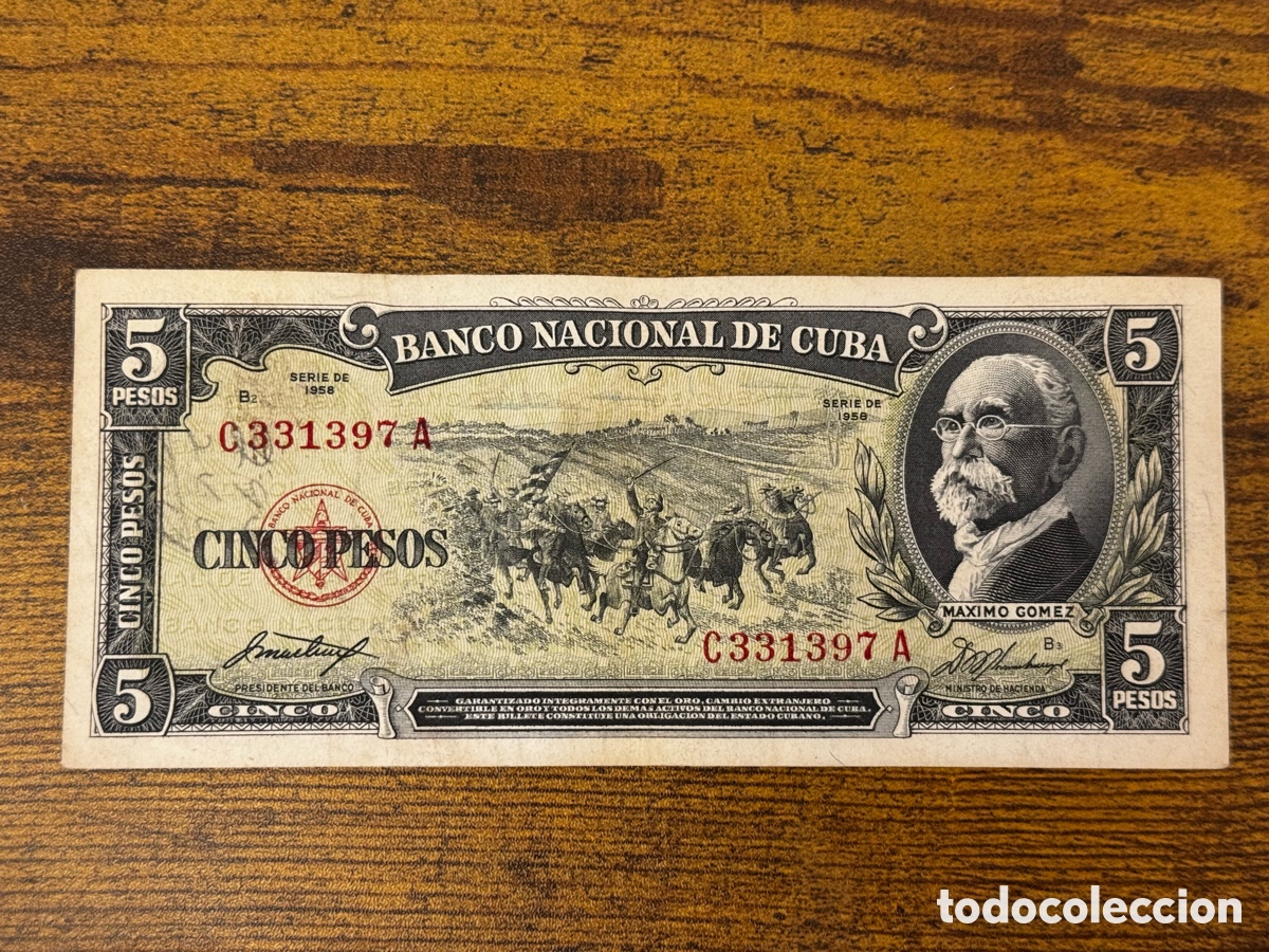 Billetes extranjeros: Billete de 5 pesos 1958 Cuba. Circulado