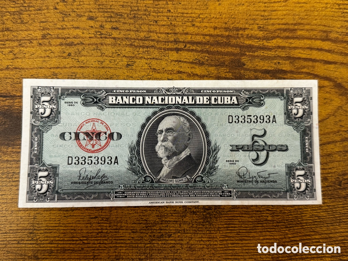 Billetes extranjeros: Billete de 5 pesos 1960 Cuba. Circulado
