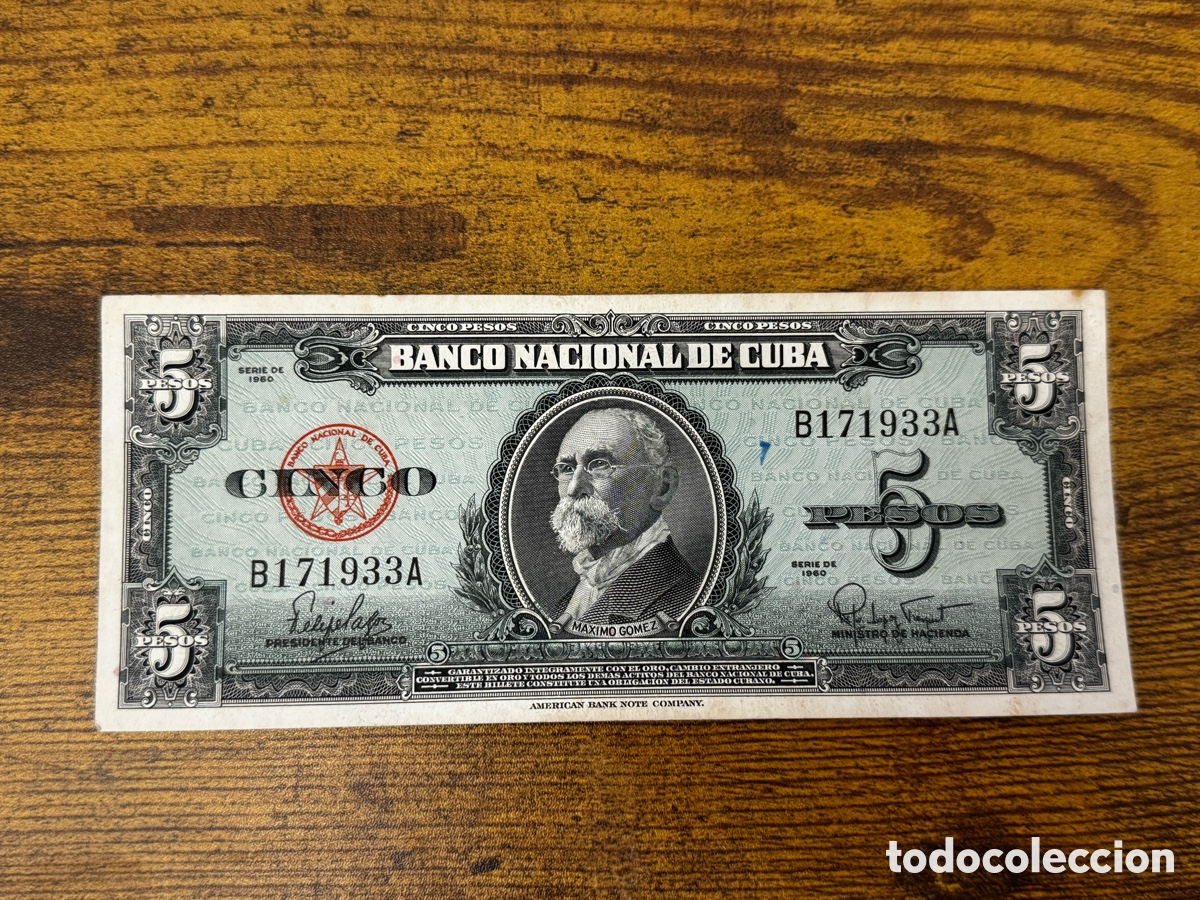 Billetes extranjeros: Billete de 5 pesos 1960 Cuba. Circulado