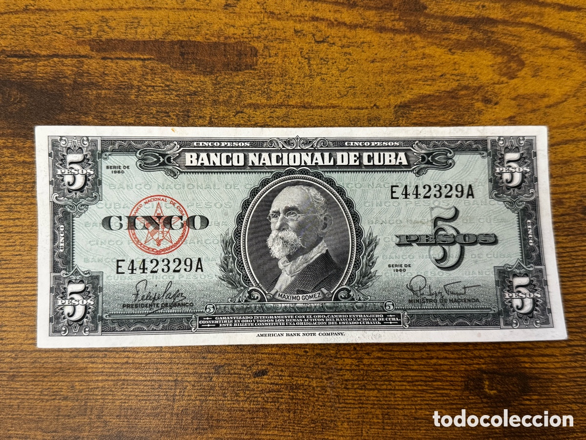 Billetes extranjeros: Billete de 5 pesos 1960 Cuba. Circulado