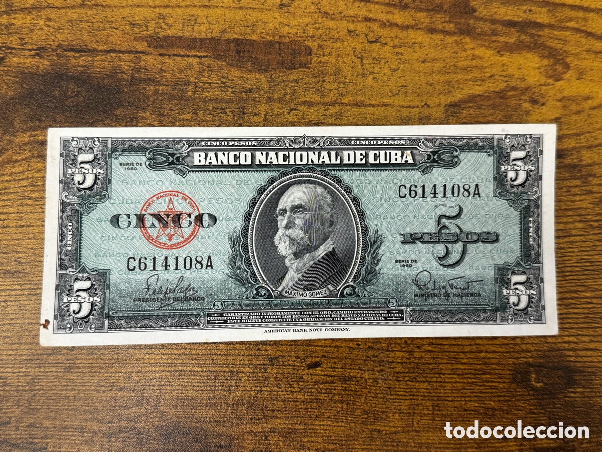 Billetes extranjeros: Billete de 5 pesos 1960 Cuba. Circulado