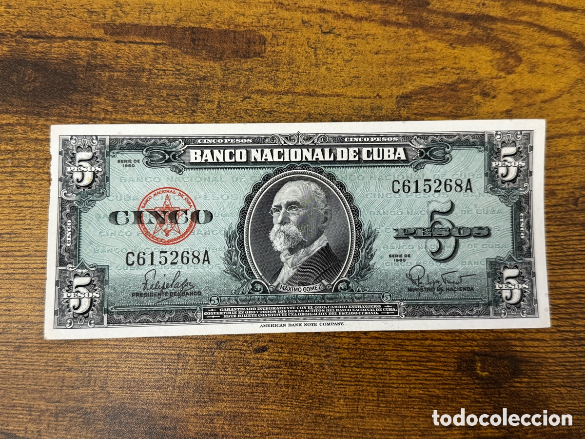 Billetes extranjeros: Billete de 5 pesos 1960 Cuba. Circulado