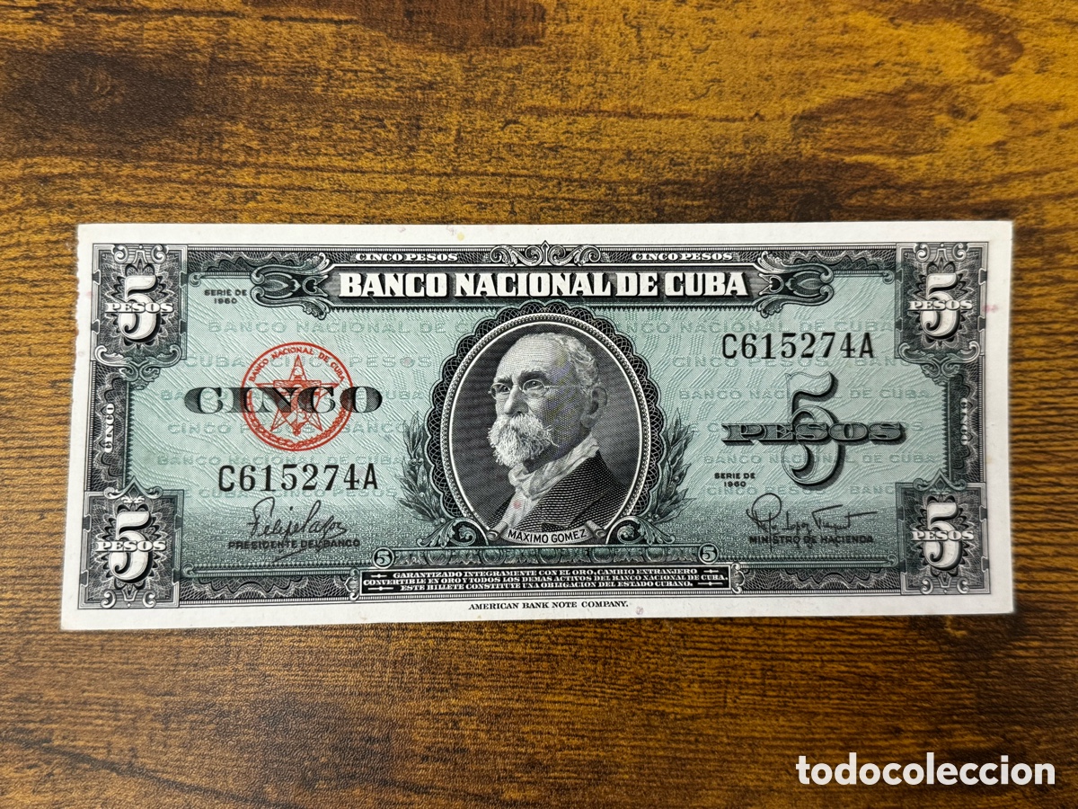 Billetes extranjeros: Billete de 5 pesos 1960 Cuba. Circulado