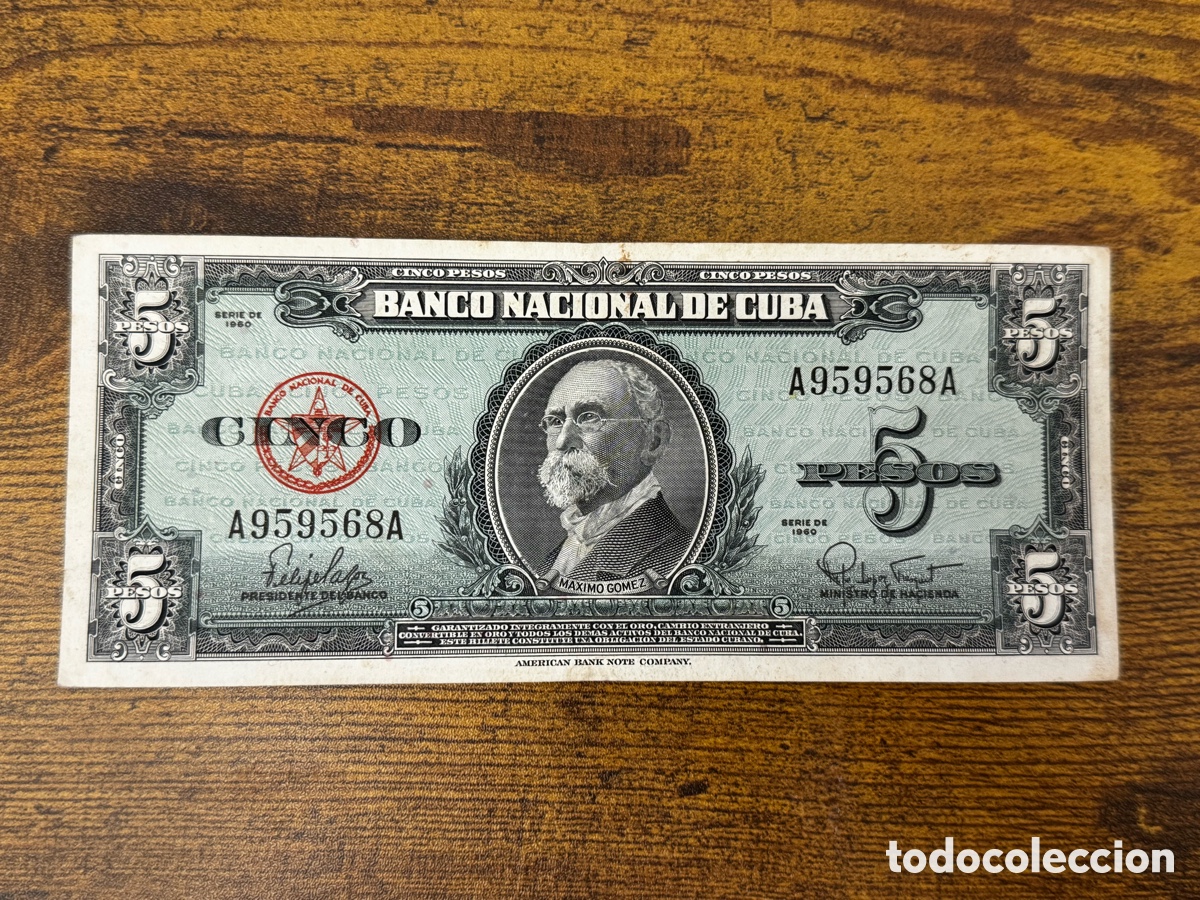 Billetes extranjeros: Billete de 5 pesos 1960 Cuba. Circulado