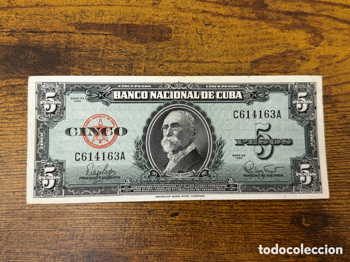 Billetes extranjeros: Billete de 5 pesos 1960 Cuba. Circulado