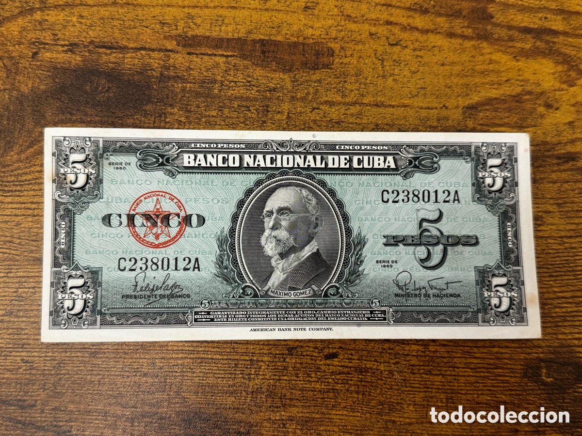 Billetes extranjeros: Billete de 5 pesos 1960 Cuba. Circulado