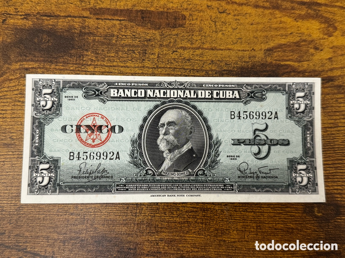 Billetes extranjeros: Billete de 5 pesos 1960 Cuba. Circulado muy buena condici&oacute;n