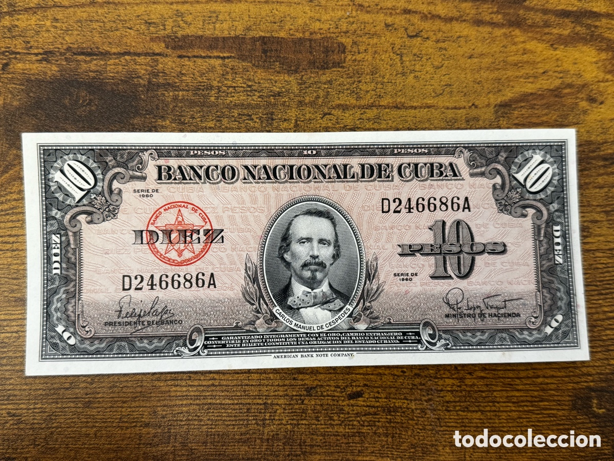 Billetes extranjeros: Billete de 10 pesos 1960 Cuba. Circulado en muy buena condici&oacute;n