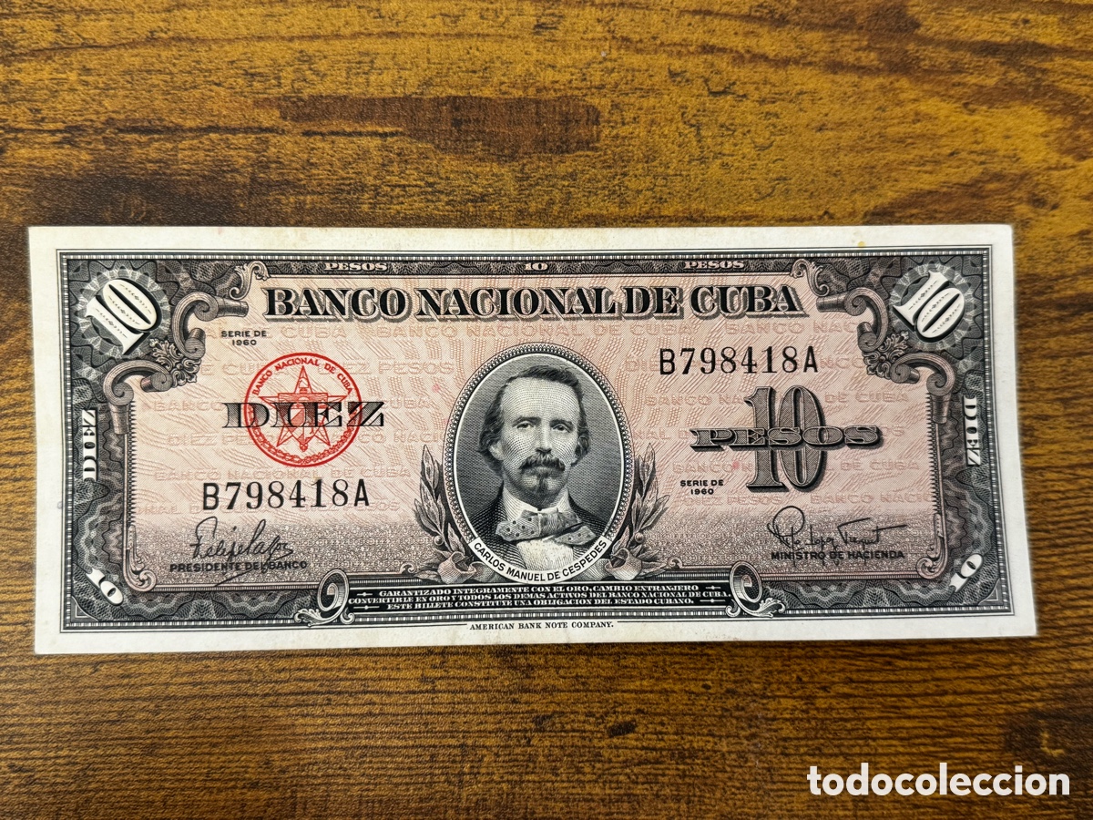 Billetes extranjeros: Billete de 10 pesos 1960 Cuba. Circulado