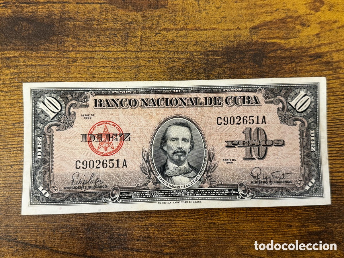 Billetes extranjeros: Billete de 10 pesos 1960 Cuba. Circulado en muy buena condici&oacute;n