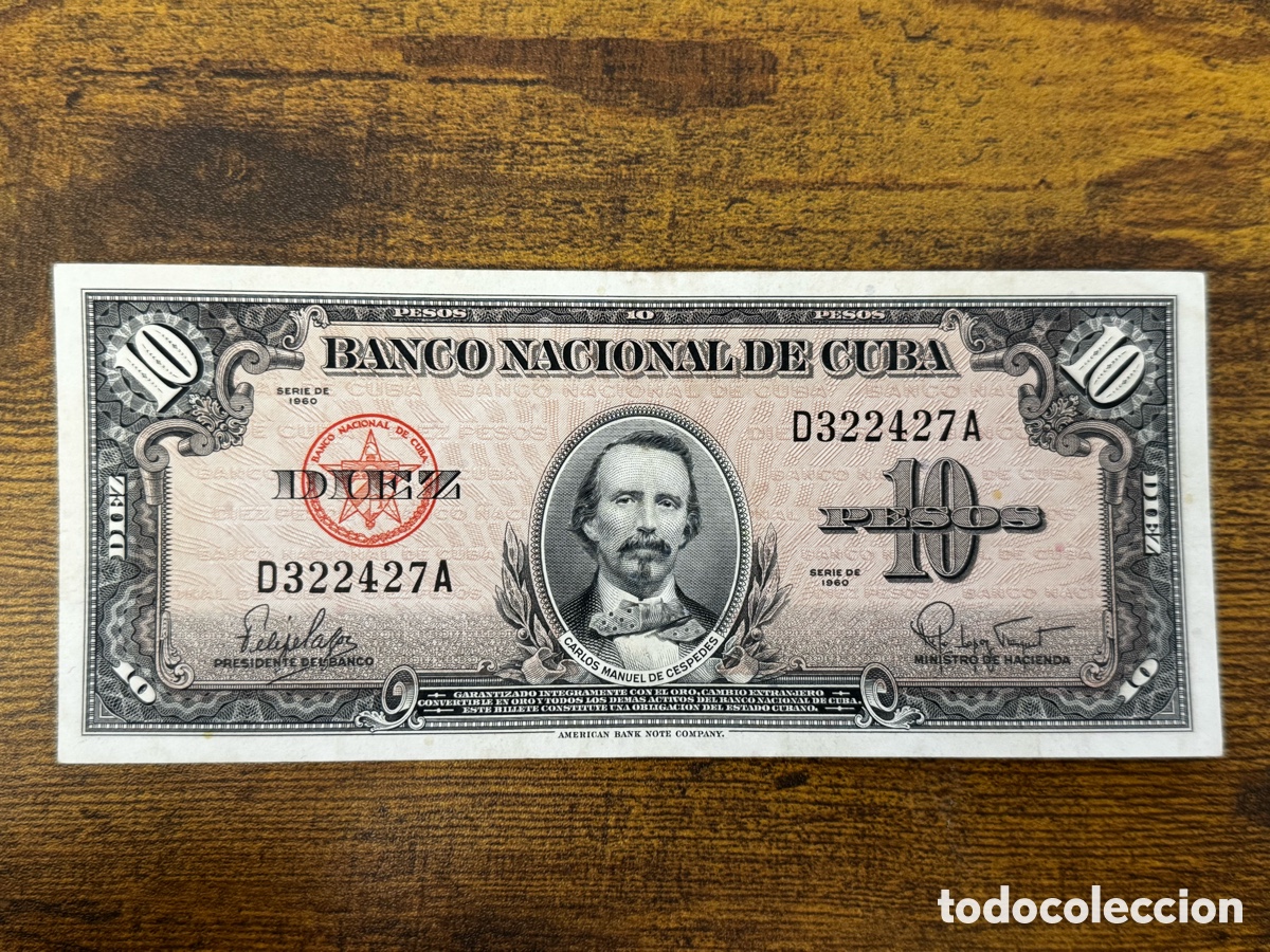 Billetes extranjeros: Billete de 10 pesos 1960 Cuba. Circulado en muy buena condici&oacute;n