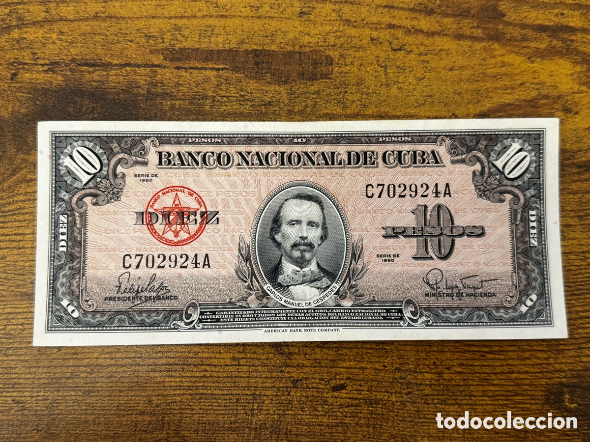Billetes extranjeros: Billete de 10 pesos 1960 Cuba. Circulado en muy buena condici&oacute;n