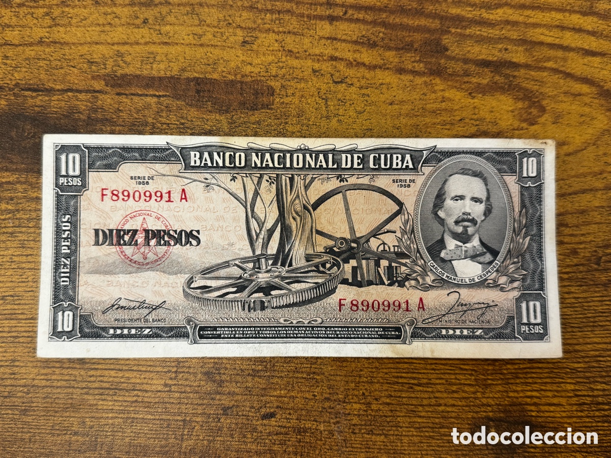Billetes extranjeros: Billete de 10 pesos 1958 Cuba. Circulado