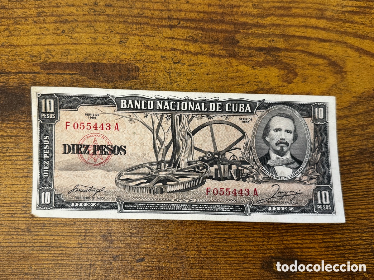 Billetes extranjeros: Billete de 10 pesos 1958 Cuba. Circulado