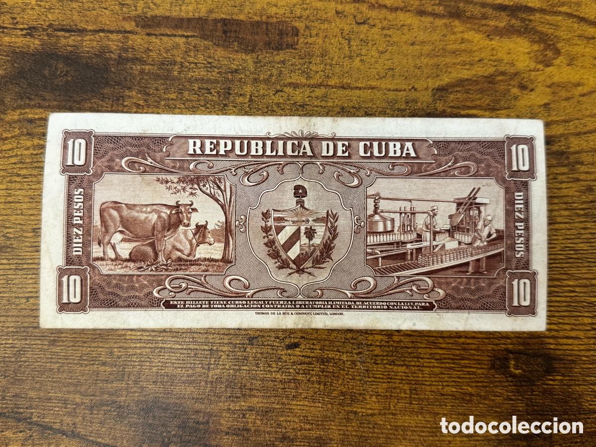 Billetes extranjeros: Billete de 10 pesos 1958 Cuba. Circulado - Foto 2
