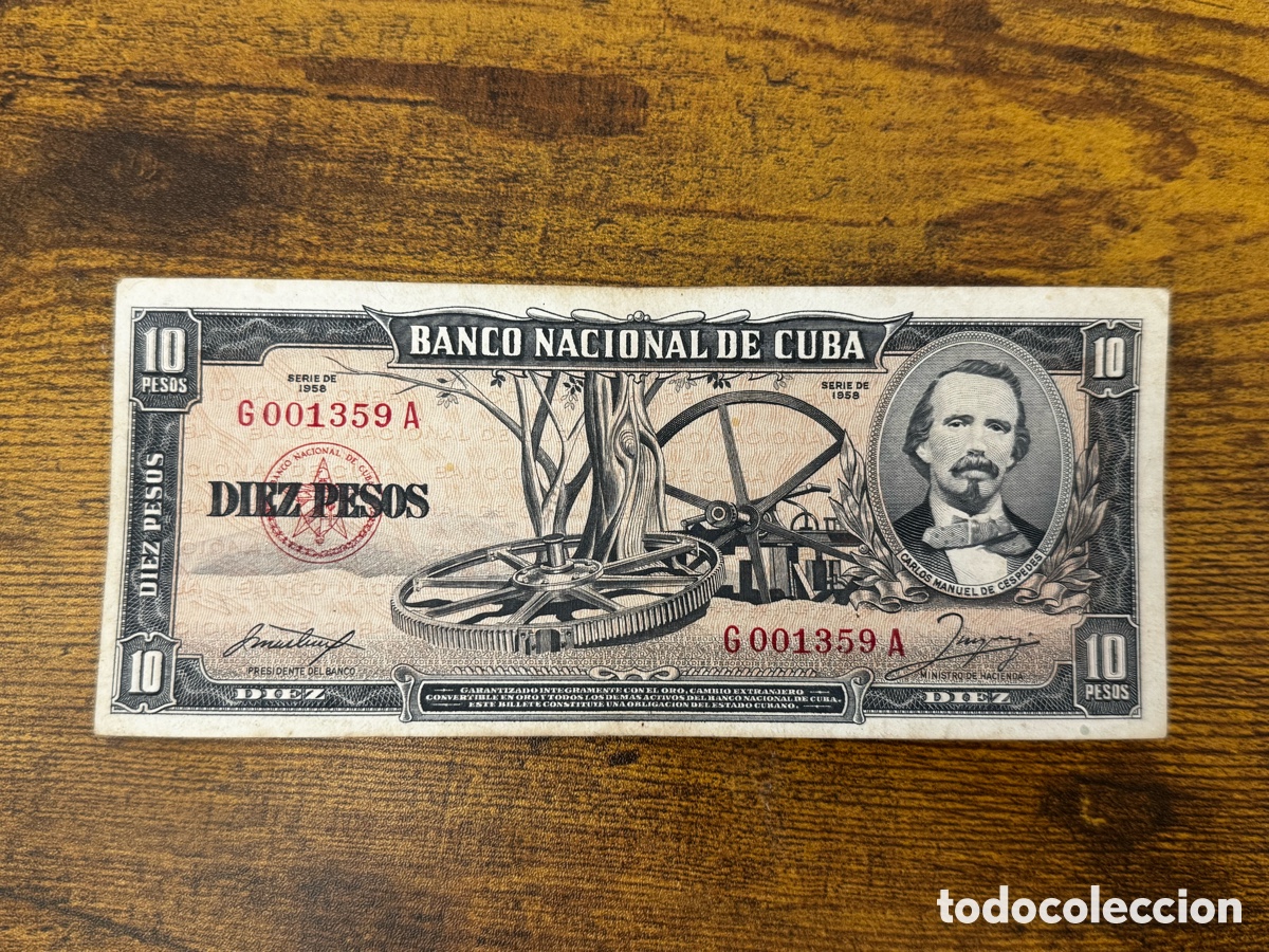 Billetes extranjeros: Billete de 10 pesos 1958 Cuba. Circulado