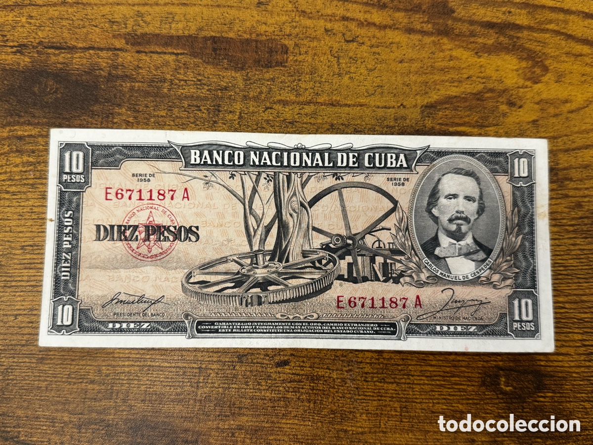 Billetes extranjeros: Billete de 10 pesos 1958 Cuba. Circulado
