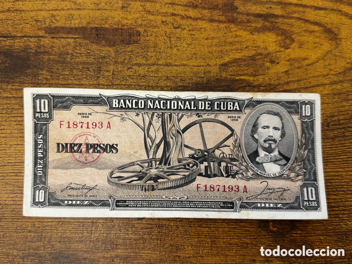 Billetes extranjeros: Billete de 10 pesos 1958 Cuba. Circulado