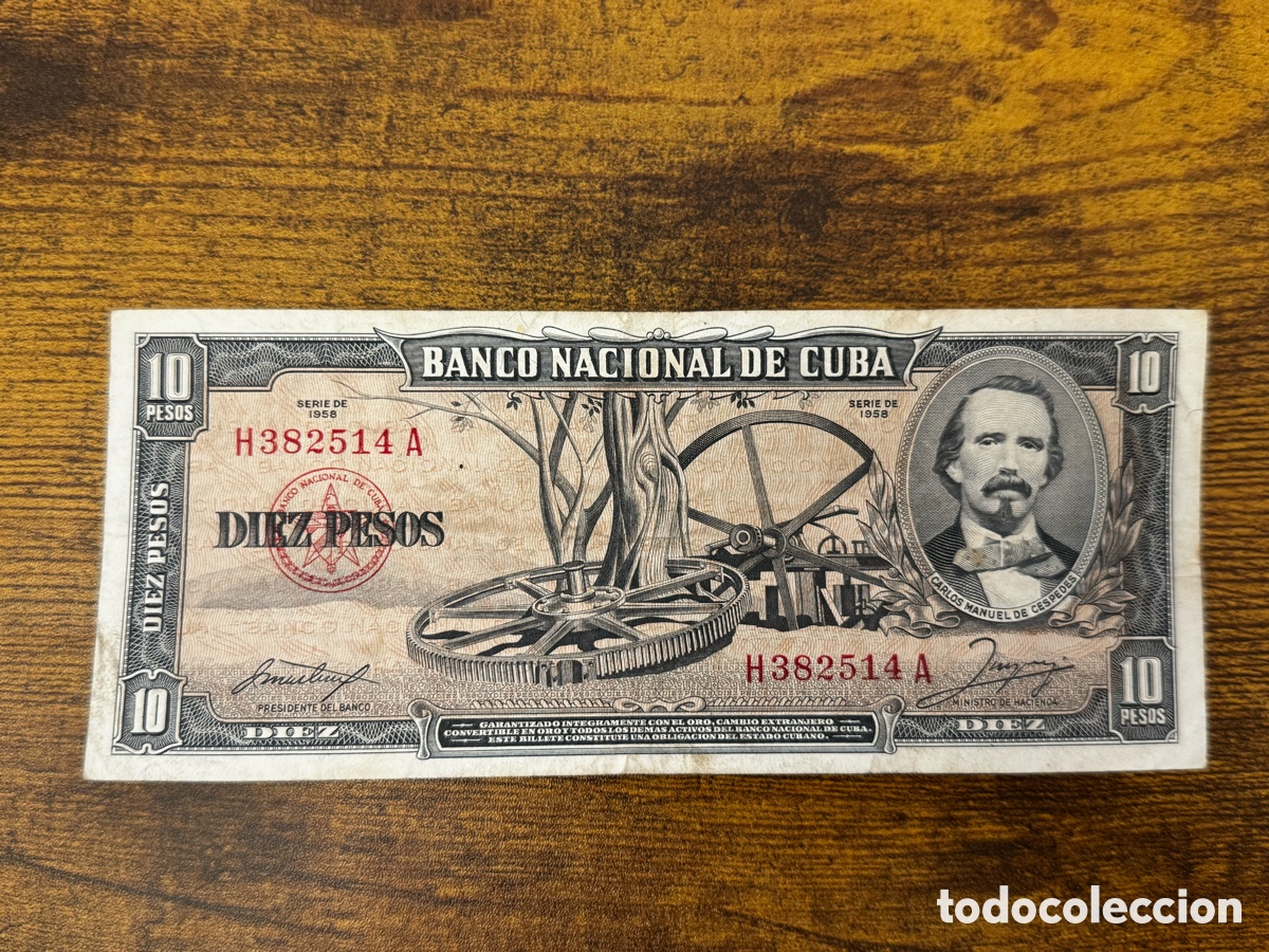Billetes extranjeros: Billete de 10 pesos 1958 Cuba. Circulado