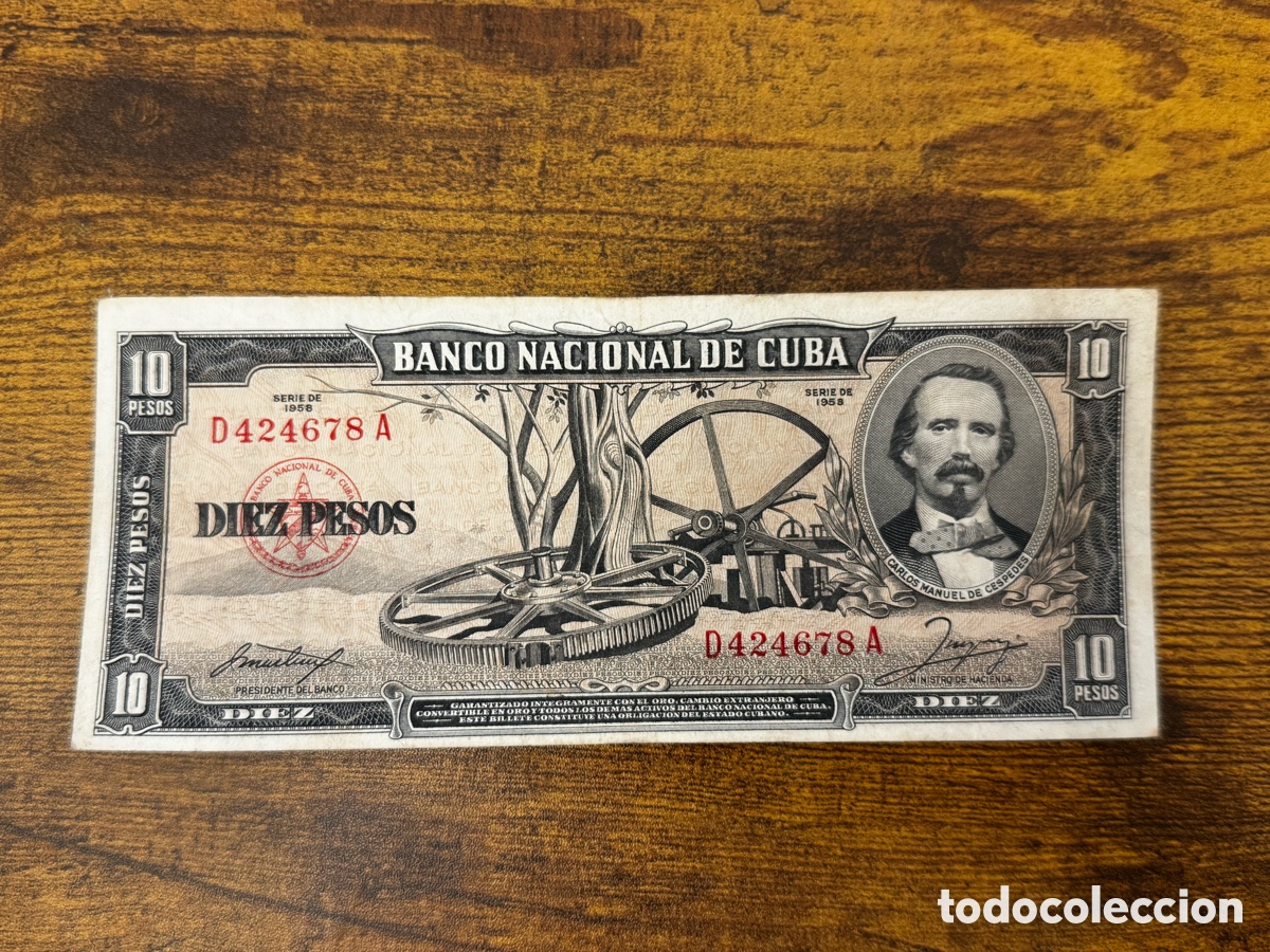 Billetes extranjeros: Billete de 10 pesos 1958 Cuba. Circulado