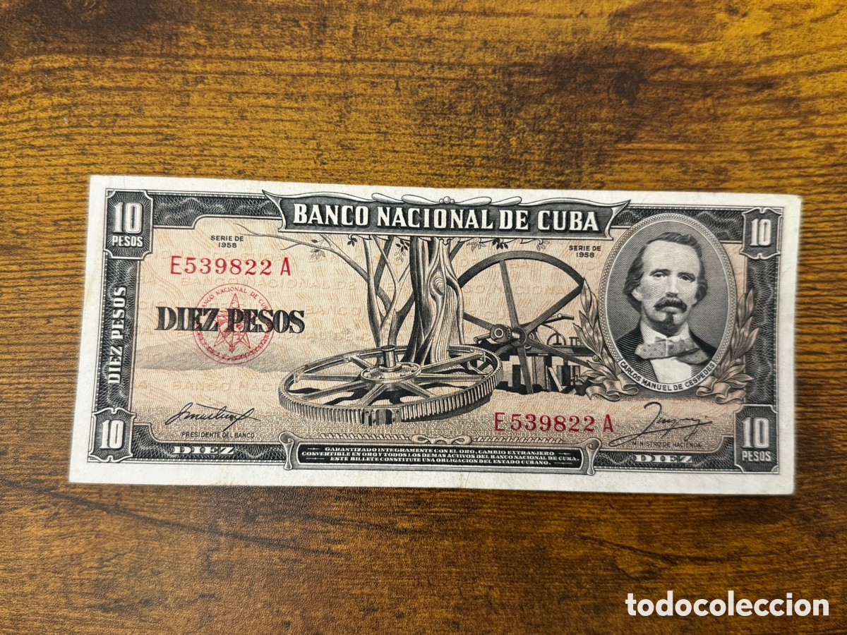 Billetes extranjeros: Billete de 10 pesos 1958 Cuba. Circulado