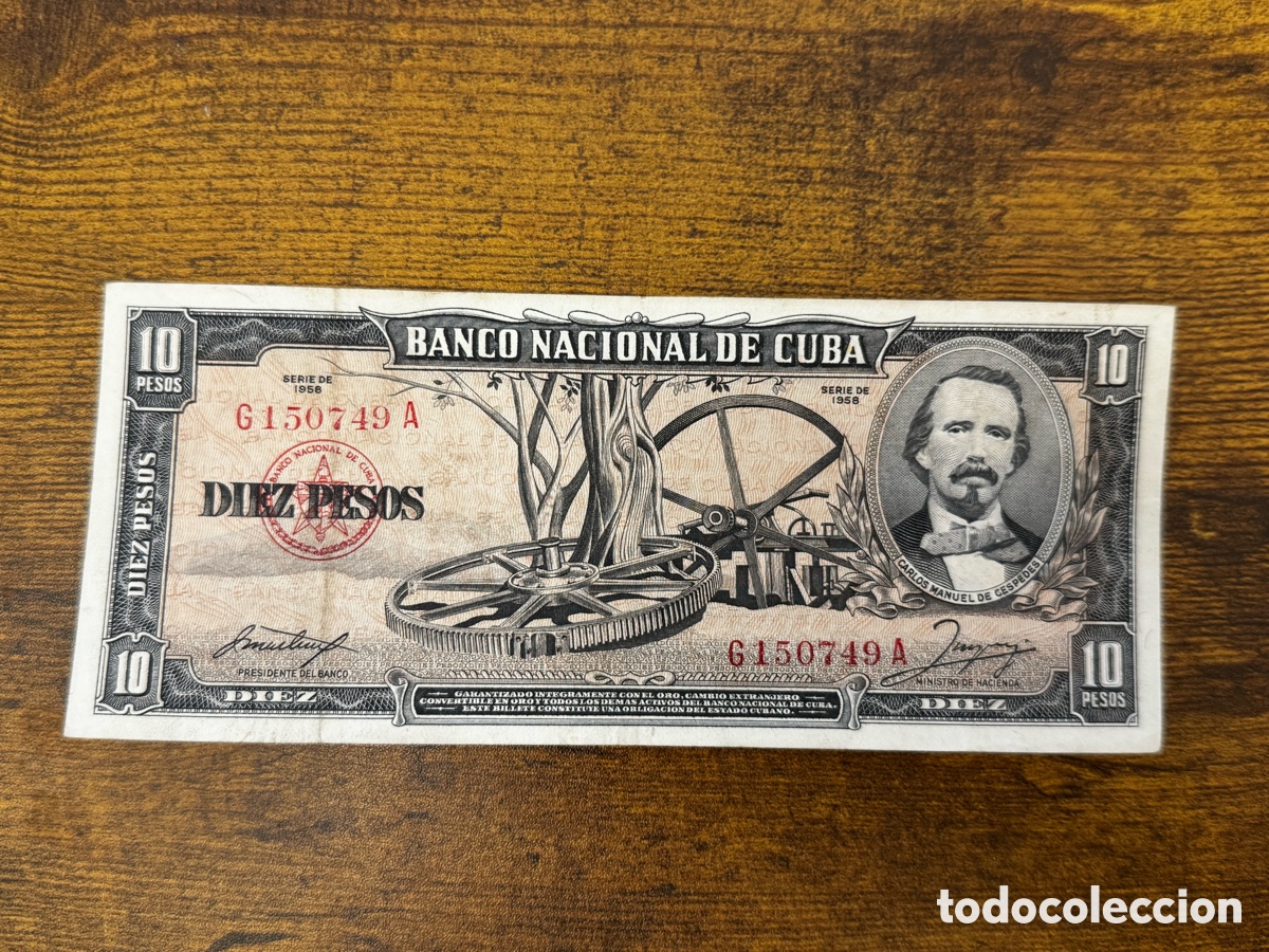 Billetes extranjeros: Billete de 10 pesos 1958 Cuba. Circulado