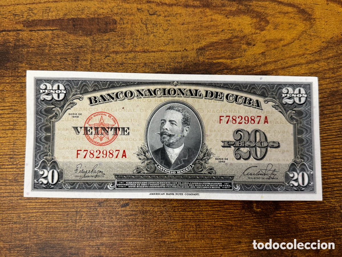 Billetes extranjeros: Billete de 20 pesos 1949 Cuba. Circulado en muy buena condici&oacute;n