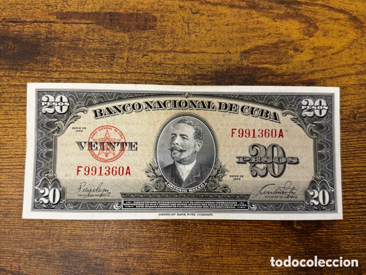 Billetes extranjeros: Billete de 20 pesos 1949 Cuba. Circulado