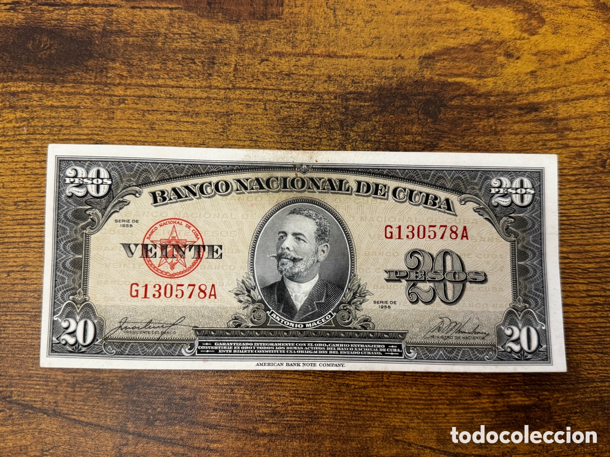 Billetes extranjeros: Billete de 20 pesos 1958 Cuba. Circulado
