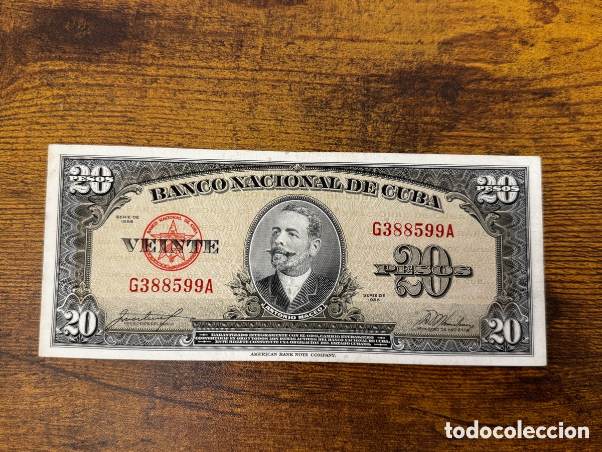 Billetes extranjeros: Billete de 20 pesos 1958 Cuba. Circulado