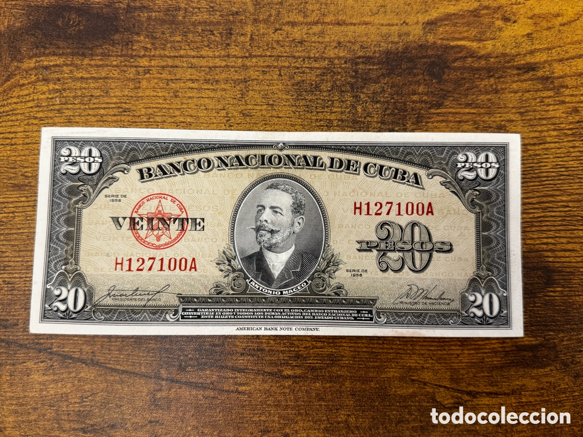 Billetes extranjeros: Billete de 20 pesos 1958 Cuba. Circulado