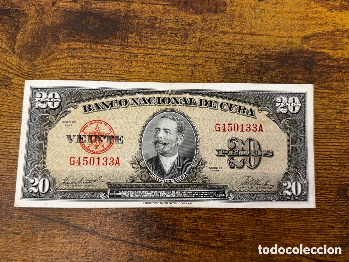 Billetes extranjeros: Billete de 20 pesos 1958 Cuba. Circulado