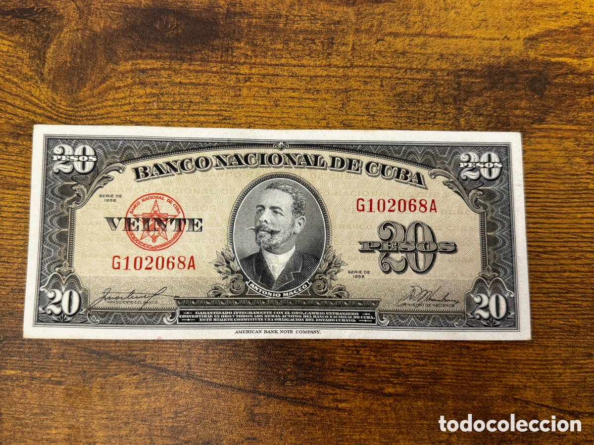 Billetes extranjeros: Billete de 20 pesos 1958 Cuba. Circulado