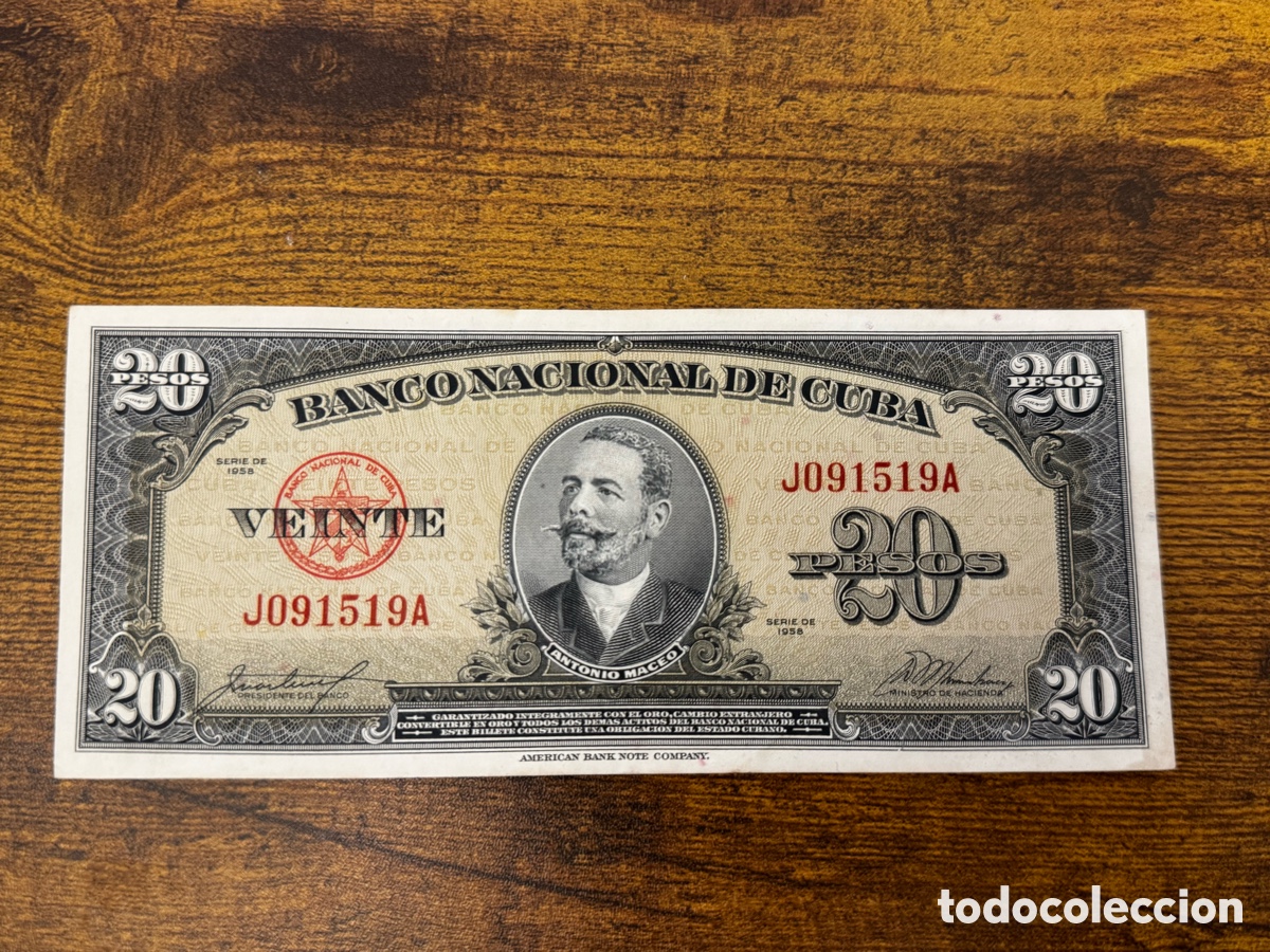 Billetes extranjeros: Billete de 20 pesos 1958 Cuba. Circulado