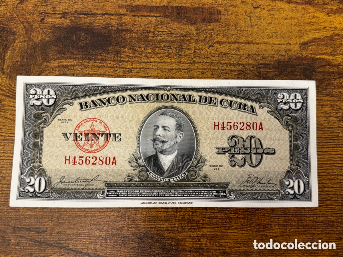 Billetes extranjeros: Billete de 20 pesos 1958 Cuba. Circulado