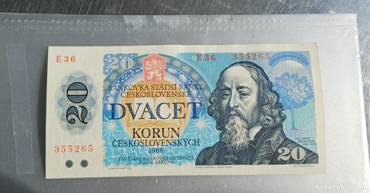 International Banknotes: Billete chescolovaquia 20 coronas 1988