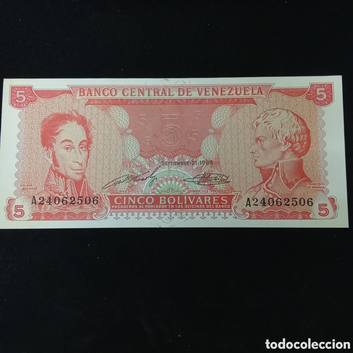 Billetes extranjeros: Venezuela 5 bol&iacute;vares a&ntilde;o 1989