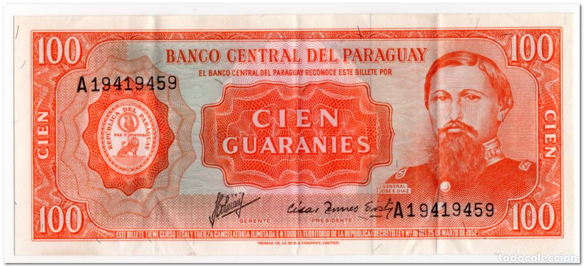 Billetes extranjeros: PARAGUAY,100 GUARANIES,L.1952,P.199b,VF