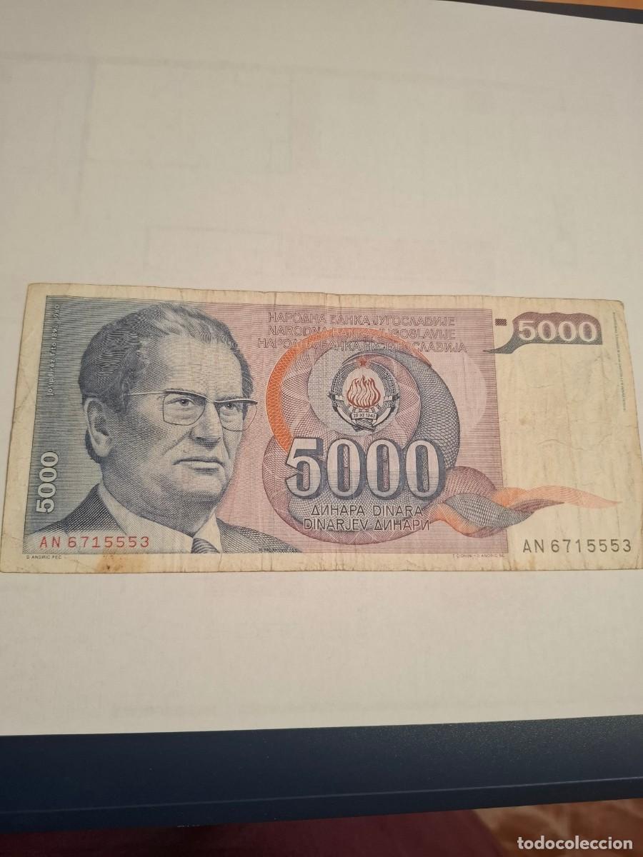 Notas Internacionais: BILLETE DE YUGOSLAVIA DE 5000 DINARAS