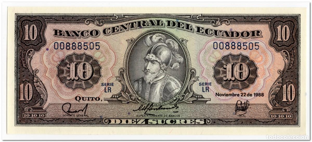 Billetes extranjeros: ECUADOR,10 SUCRES,1988,P.121,UNC