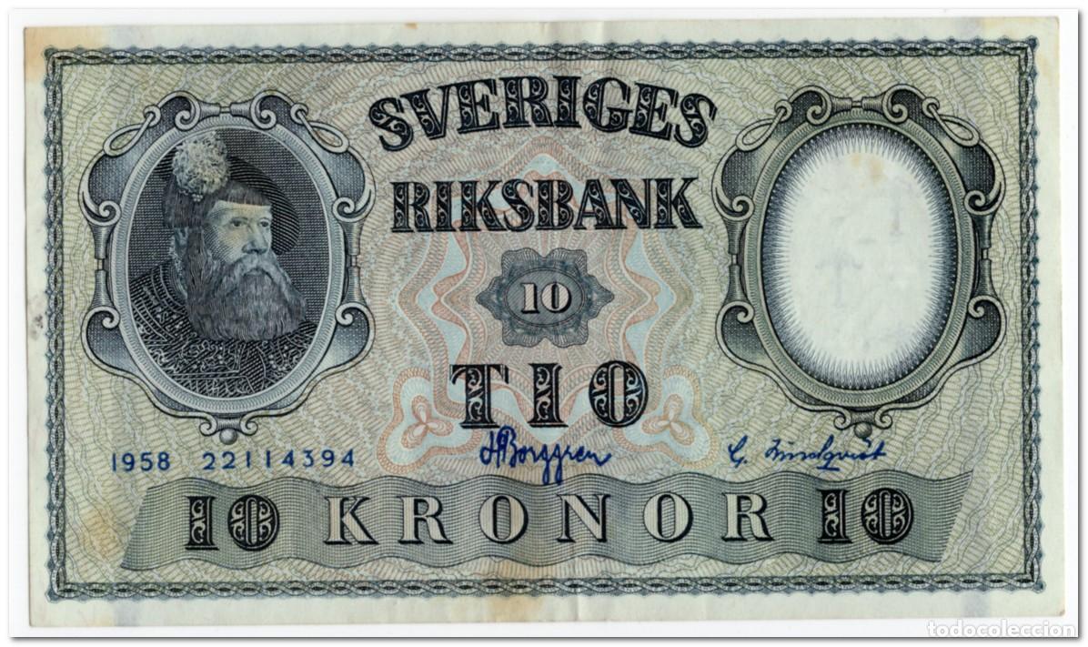 Billetes extranjeros: SWEDEN,10 KRONOR,1958,P.43f,VF