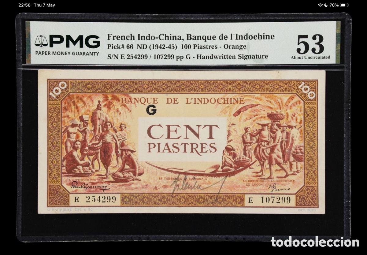 Billetes extranjeros: Billete 100 piastres Indochina 1942 PMG 53 p66