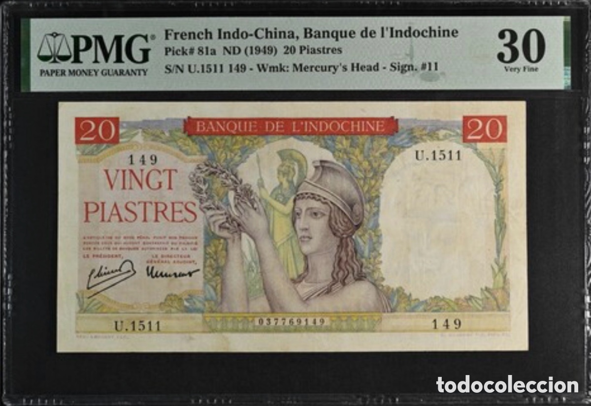 Billetes extranjeros: Billete 20 piastres Indochina 1949 PMG 30 p81a